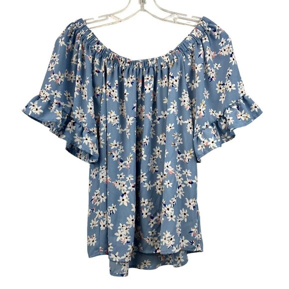 Sienna Sky Womens Short Sleeve Off Shoulder Floral Top Blue/Multi Size XS - Picture 1 of 8